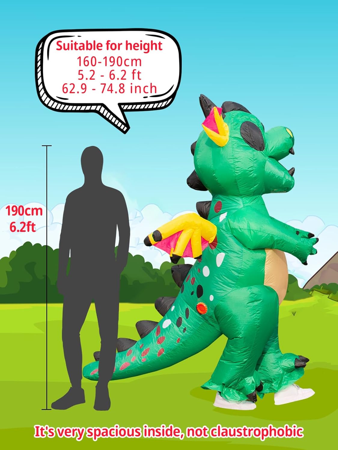 Winged Flying Inflatable Dinosaur Costume Men Adult Size Blow Up Halloween Suit Unisex Suitable - Image 2