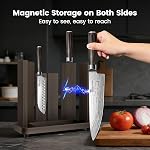 SYOKAMI 15-Piece Set de couteaux de cuisine avec bloc magnétique, bloc de couteau de steak amovible pour le service de la table, Aiguillage intégré, Inspiré japonais, Poignée en bois, Dessin de Damas, Cadeaux de chauffage ménager