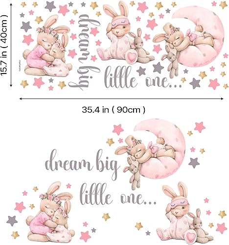 Miniatura 4 de Calcomanías de pared de conejo rosa para habitación de bebé, decoración de pared de conejo, calcomanías de animales para sala de juegos de niños,