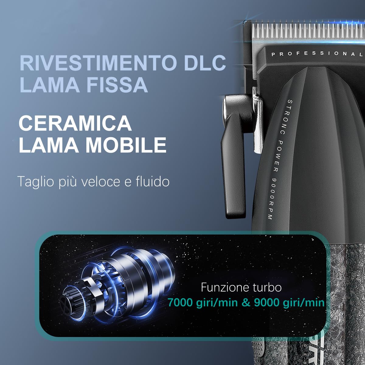VGR 640 S2 Tagliacapelli Professionale Per Uomo, Set Di Tagliacapelli E Trimmer Senza Fili, Zero Gap T-Blade, Lama In Ceramica DLC, Kit Barbiere Di Alta Qualità Con Display LED (Verde)