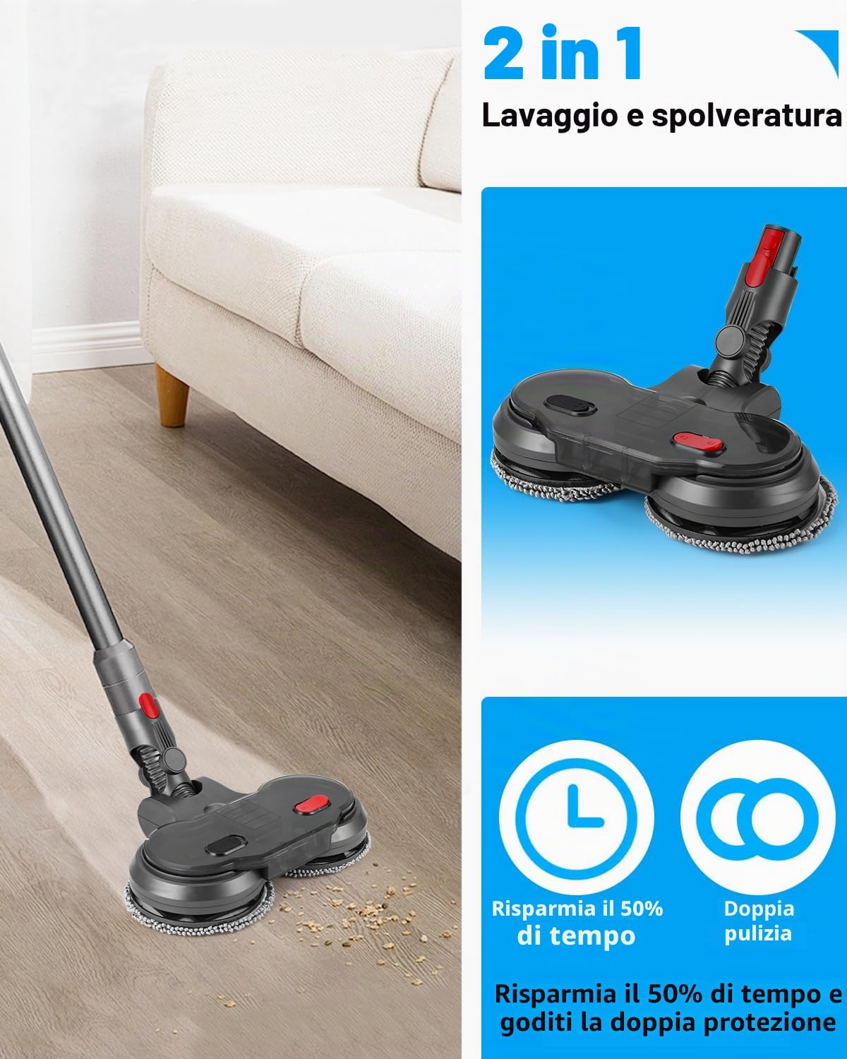Mocio Pavimento Elettrico Accesorios per Dyson,Testa di Mocio Elettrico per Dyson V7/ V8/ V10/ V11 Aspirapolvere con Serbatoio dell'acqua Rimovibile,6 Pezzi Lavapavimenti e Contenitore di Riempimento