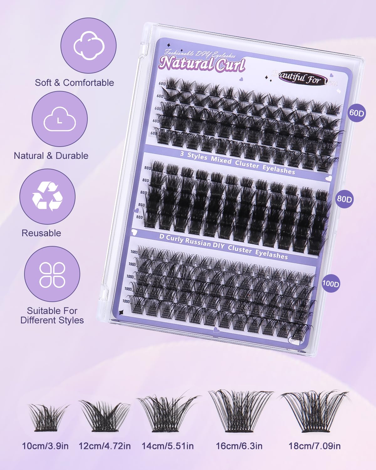 Cluster Lash,Kit Extension Cils Individuels D Curl DIY Kit de Touffes de Faux Cils D'extension de Cils avec Liaison et Joint Extensions de Cils pour Usage Personnel et Domestique 60D 80D 100D