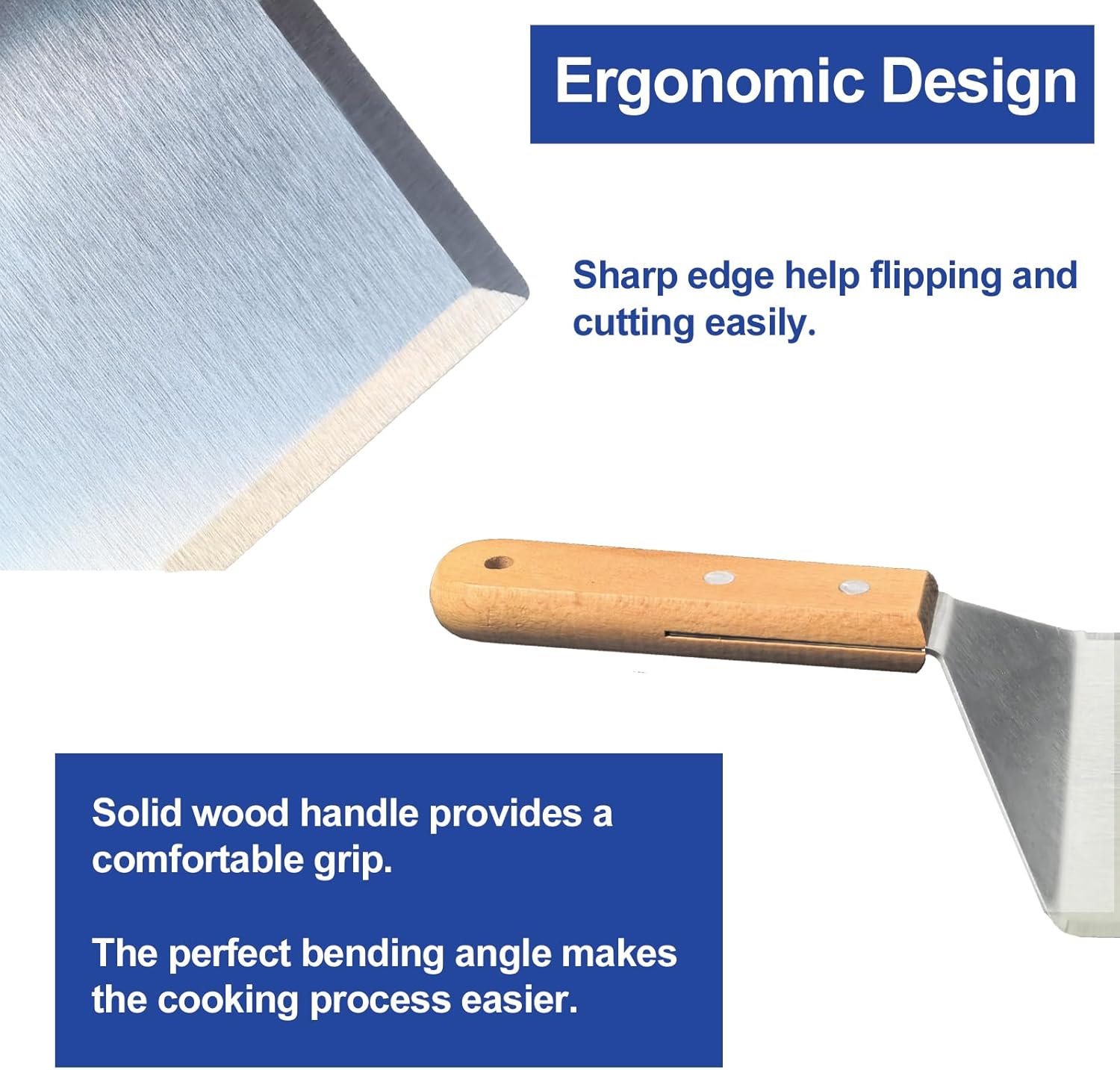 Smash Burger Spatula, Premium Large Meta Spatula - 6x5 inch Extra Wide Spatulas for Griddles & Grills, Steel Heavy Duty, Wooden Handle (1pcs) - Image 3