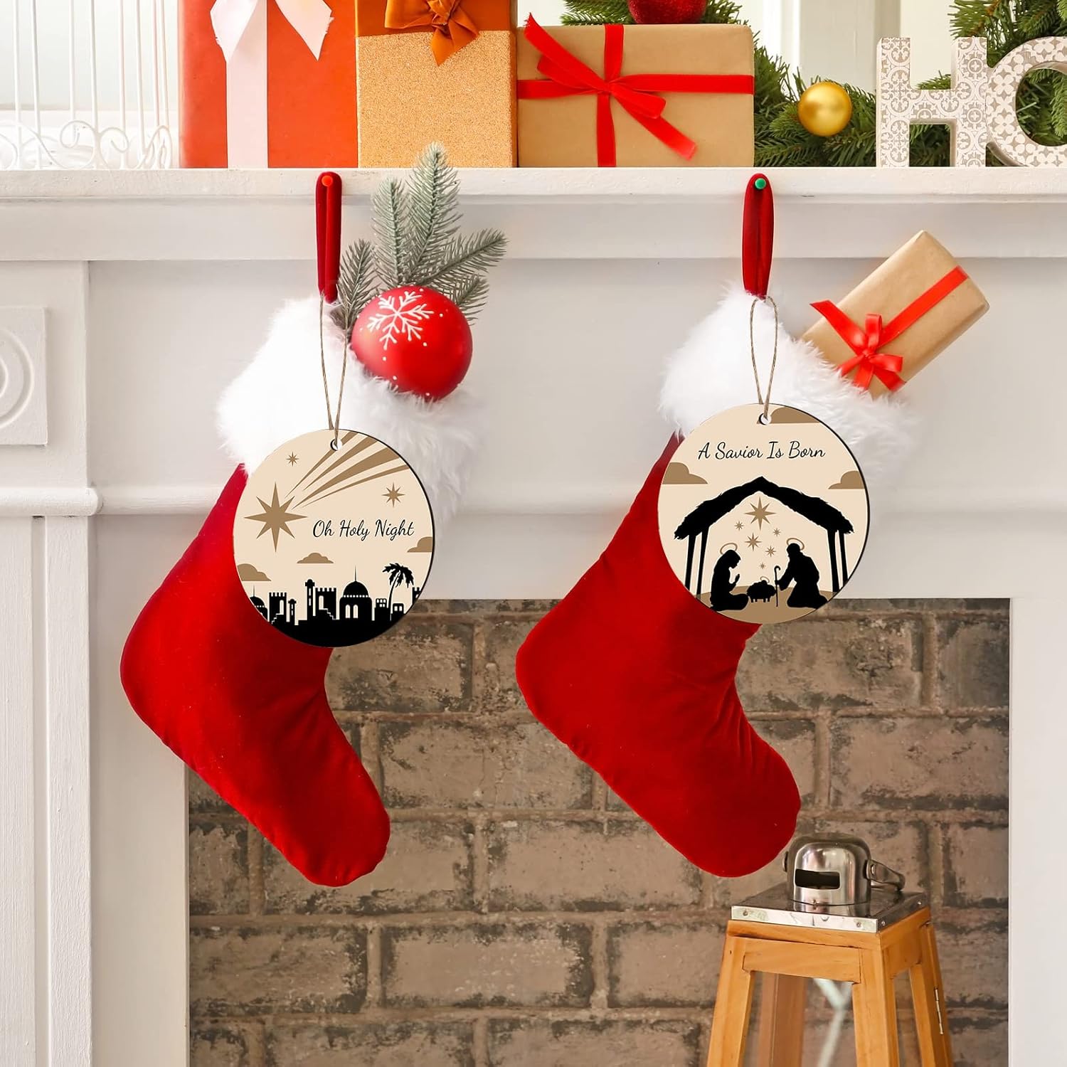 Chunful 36 Pieces Christmas Nativity Ornaments Wooden Christian Religious Faith Jesus Tree Ornaments Xmas Decoration Nativity Manger Scene Hanging Ornament Gift Set for Family Xmas Tree(Stylish Style)