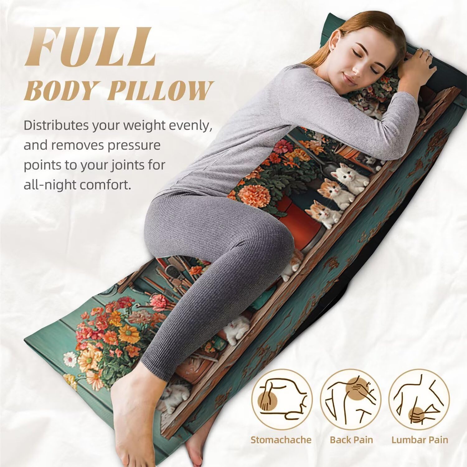 Almohada Corporal para Adultos - Almohada Embarazada - Almohadas Corporal para Dormir de Lado Extra Larga 180x60cm, Soporte Integral para Espalda y Caderas Terciopelo Funda Cojin (Gato huajia) h-324