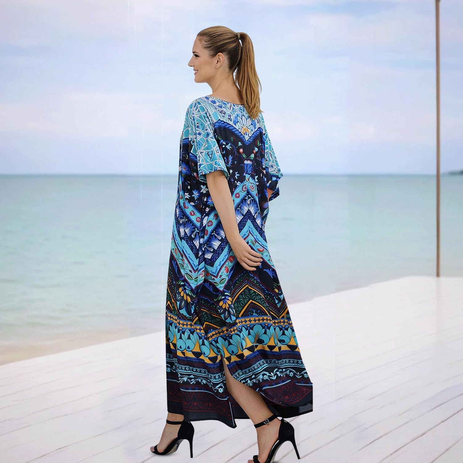 Miss Lavish London Women’s Kaftan Maxi Dress, Plus Size Swim Coverup, Resort Wear, Cruise Vacation Dress, Summer Kaftan - Image 4