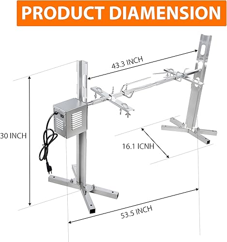 Miniatura 7 de iMeshbean Kit de parrilla de asador de 220 libras, parrilla eléctrica para asadores de cerdos con motor de 45 W, soporte de asador de acero
