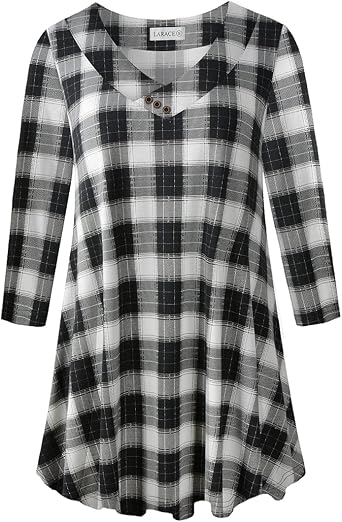 LARACE Plus Size Tunic Womens 3/4 Sleeve Tops V Neck Swing Loose Blouses