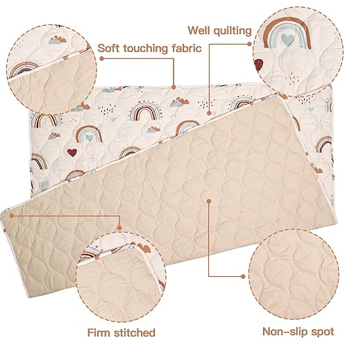 Miniatura 3 de Tapete de juego bohemio para bebé arcoíris de 50 x 50 pulgadas, tapete antideslizante con patrón de arco iris bohemio, tapete de juego plegable para