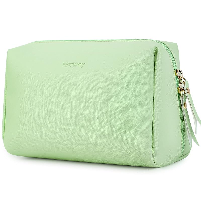 Necessaire de maquiagem Narwey em couro sintético PU com compartimentos, grande, verde