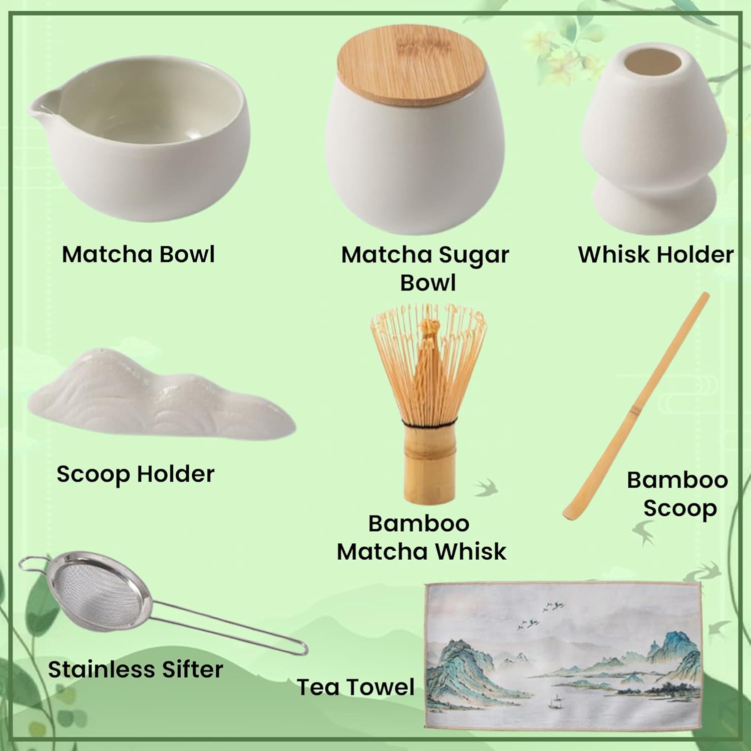 Matcha Tea Set - Complete Starter Kit (Whisk, Scoop, Holder, Bowl) - Traditional Japanese Bamboo Chasen for Smooth, Clump-Free Tea