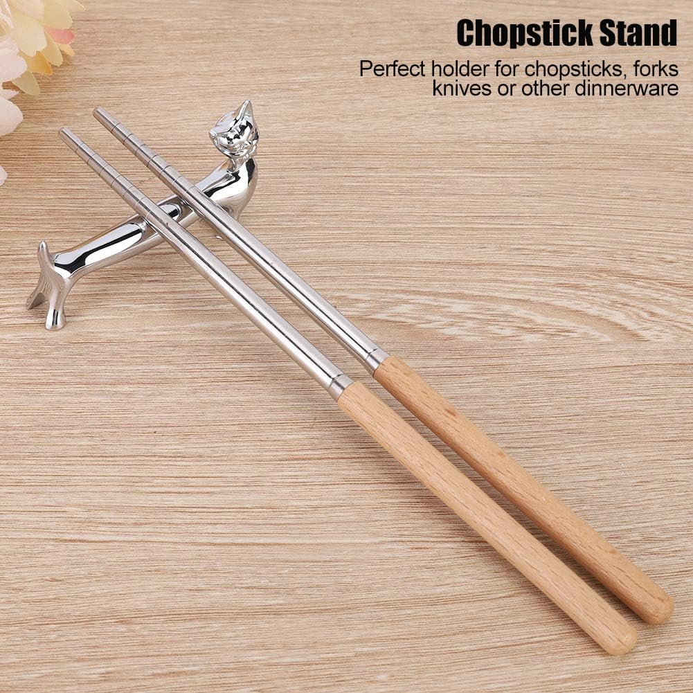 VINGVO Cat Pattern Chopstick Holder, Zinc Alloy Stainless Steel Chopstick Stand, Tableware Holder for Kitchen Dining Table Organization