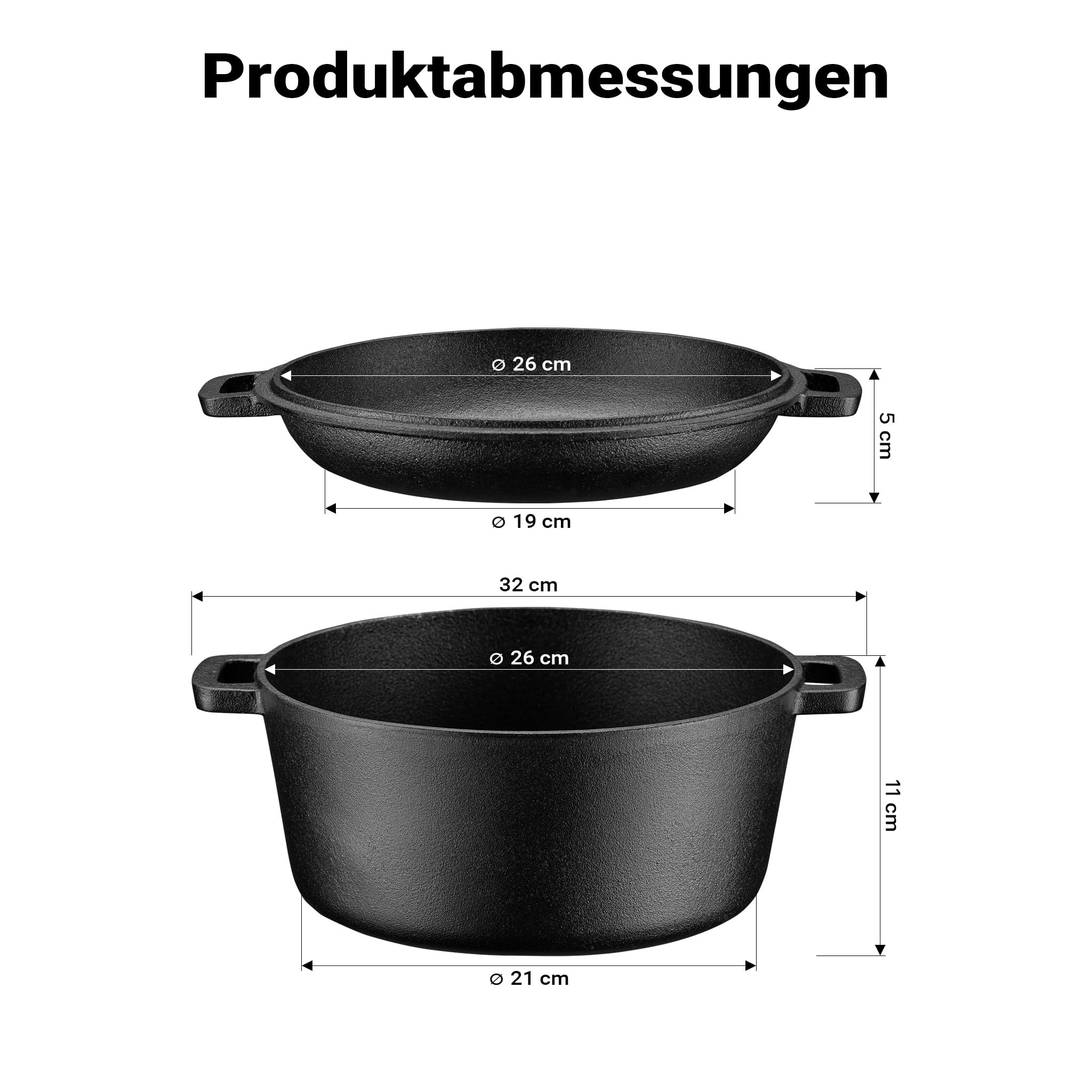 Wiltec 2in1 Dutch Oven 32 x 26 x 16 cm Grilltopf aus Gusseisen, Schmortopf plus Deckel, Feuertopf inkl. Topfgestell, Deckelhalter und Griffe