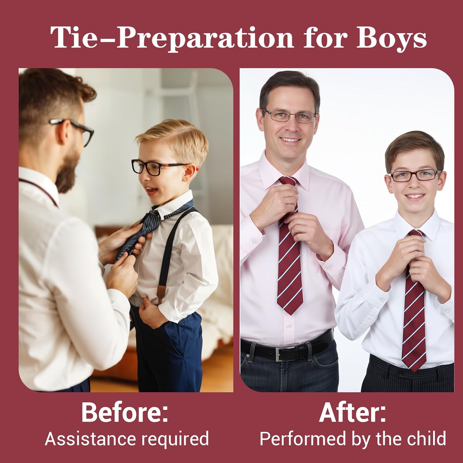 Ties for Boys Kids, Stripe Ties for Boys, Pre-Tied Adjustable Clip on Neckties for School Uniforms Graduation Wedding Parties Cosplay Casual (Red & White)