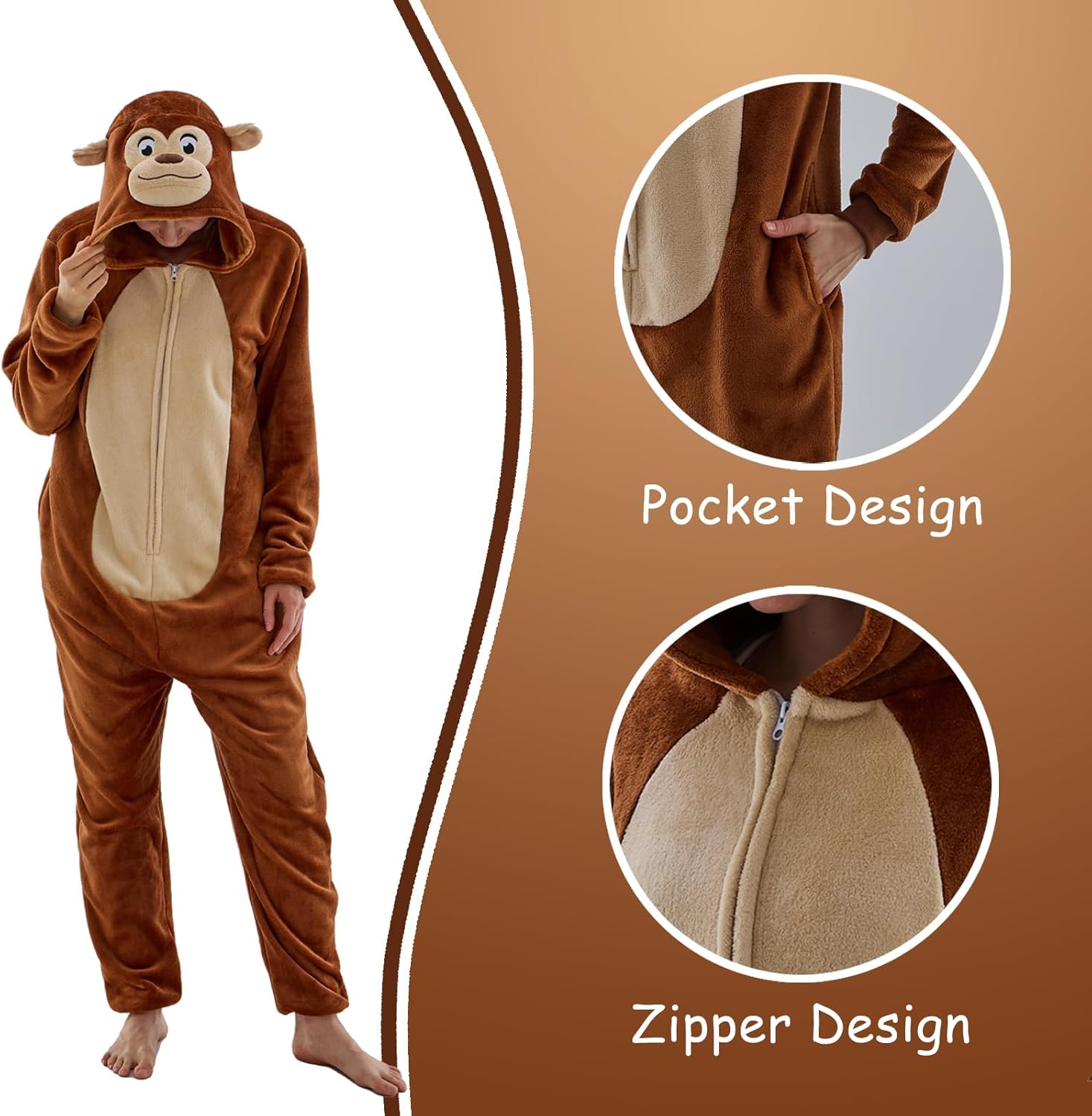 Adult Onesie Costume Animal One-Piece Pajamas Sleepwear with Hood for Lounge Halloween Cosplay - Image 4