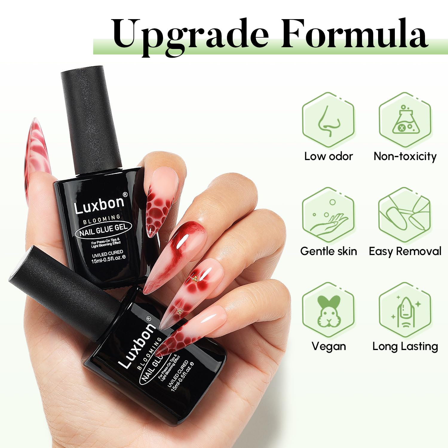 Luxbon 2×15ml Blooming Nail Glue Gel for Press On & Fake Nail Tips