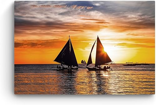 Miniatura 14 de Startonight Arte de pared de vidrio - Decoración de playa caribeña - Arte de vidrio acrílico templado 24 x 36 pulgadas Azul,Palmas blancas y