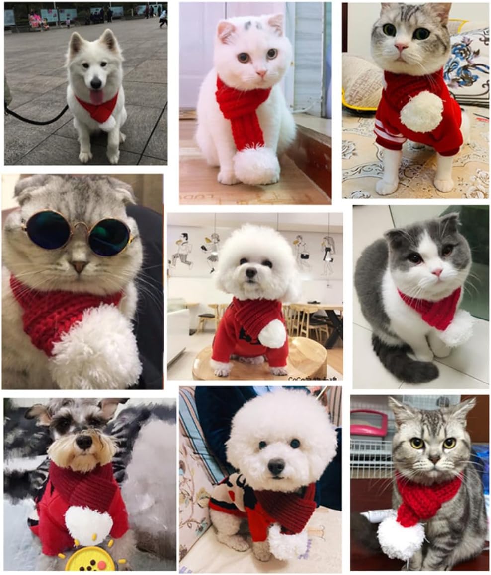 Christmas PET Scarf Xmas Winter Keep Warm Knitted Red Canine image 5