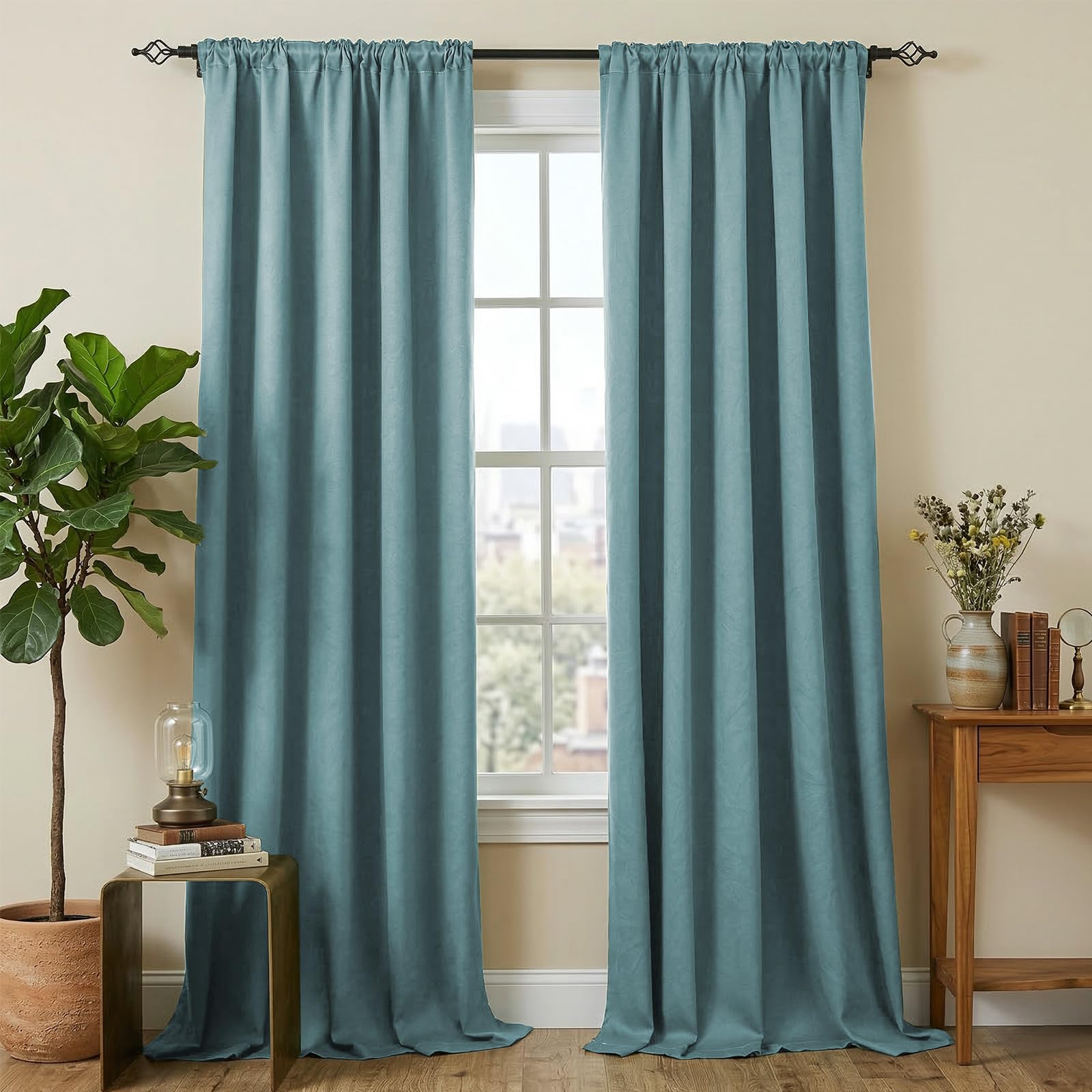 2er Pack Verdunklungsvorhänge Kräuselband für Wohnzimmer Schlafzimmer, Blau