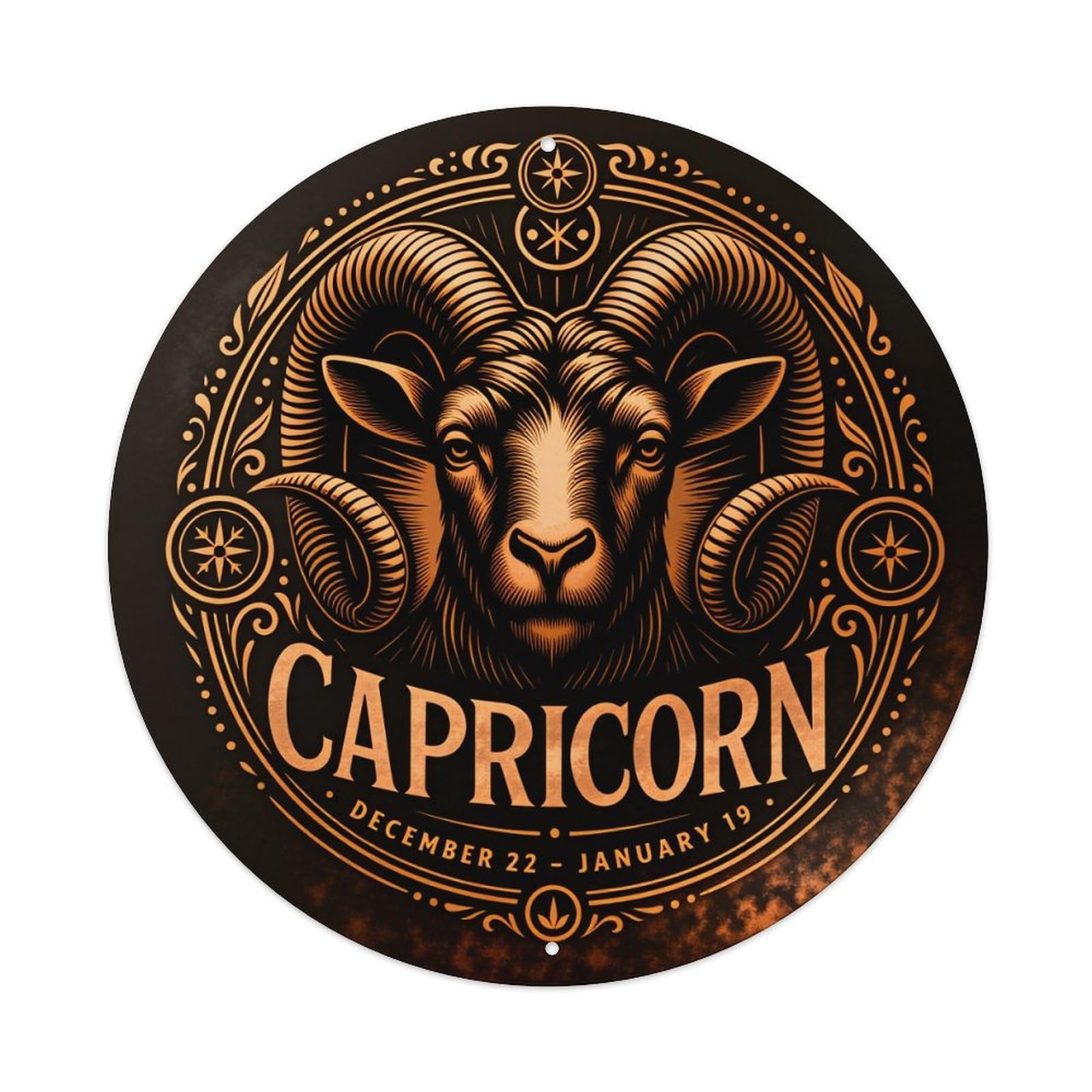 Capricorn Ram Zodiac Symbol Design Round Tin Sign Vintage Style Metal Sign Home Bar Garden Wall Plaque Decor Metal Poster 8x8 Inch