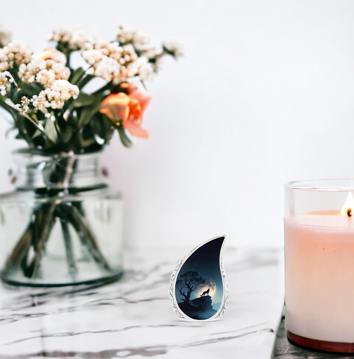 Wolf Teardrop Urn - Mini Keepsake Urn for Human Ashes, 3inch, 1pc, Solid