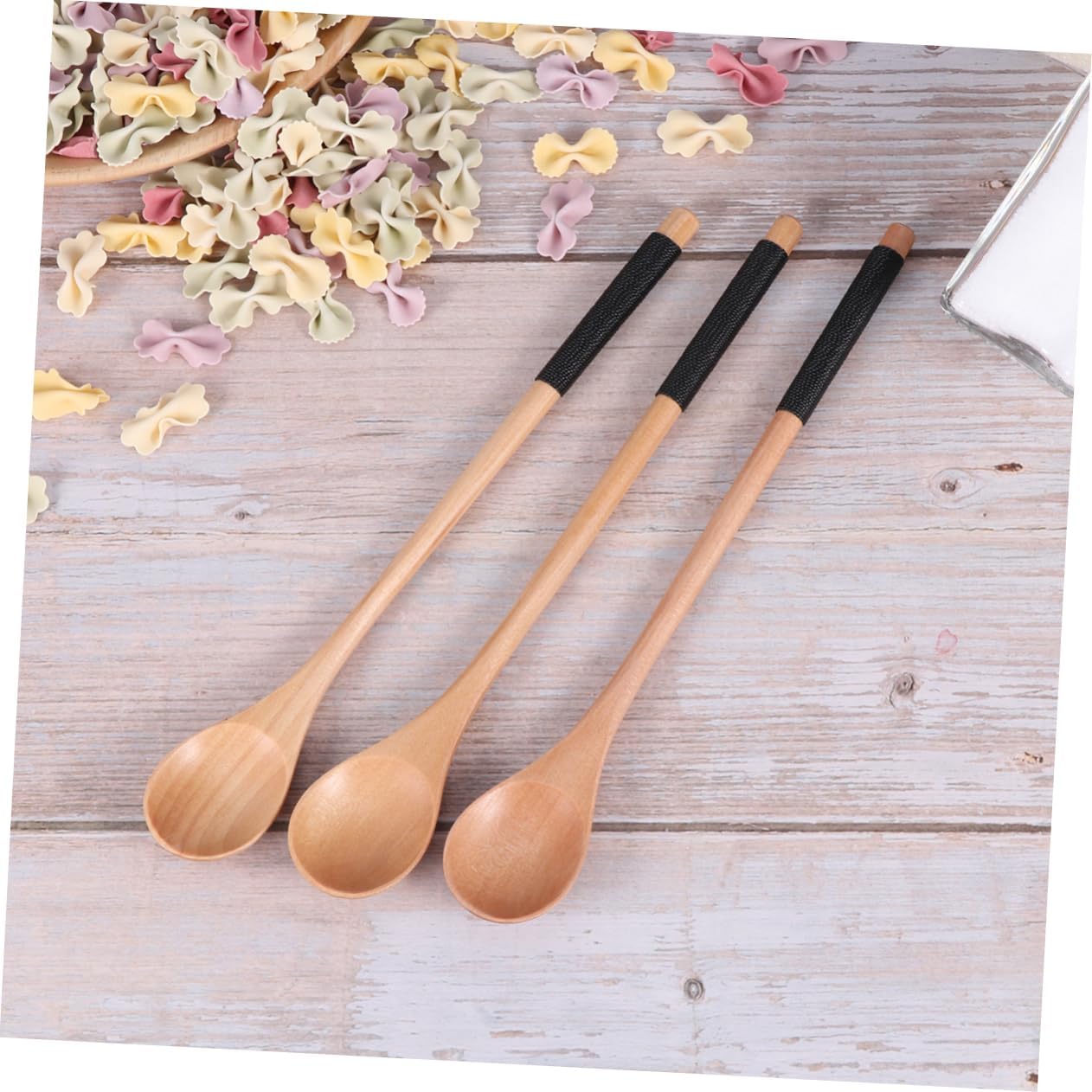 5pcs Handle Wooden Stirring Spoons Natural Color with Safe for Cooking Tableware for Soups Salads Desserts and More