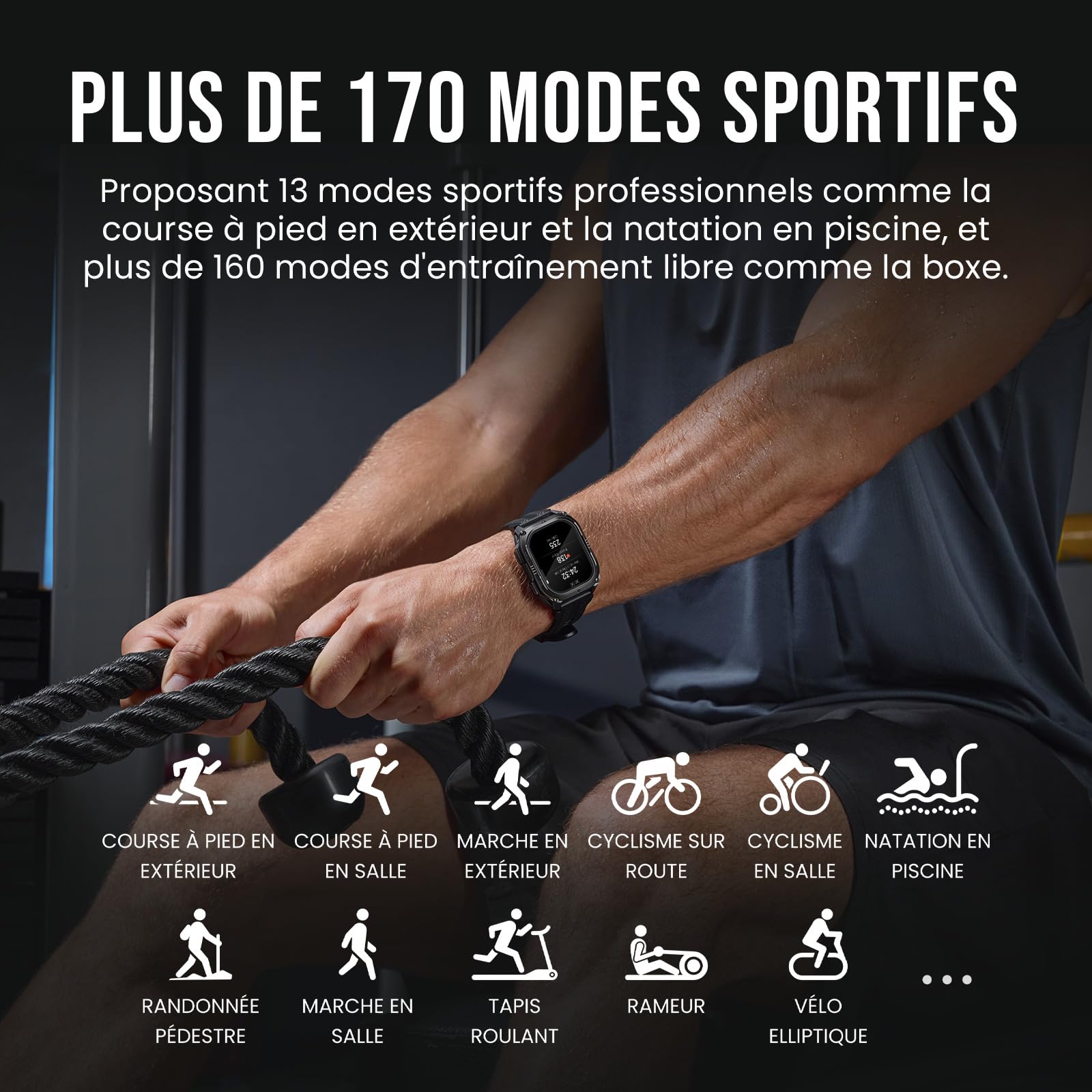 KOSPET Pulse 2 Montre Connectée Homme, GPS, Lampe Torche LED, Talkie Walkie | 1,96'' AMOLED, Rugged Lunette en Alliage, 5 ATM/IP69, Militaire, Moniteur de Fréquence Cardiaque/Sommeil, 450mAh, Android/iOS