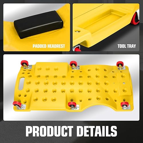 Miniatura 65 de DNA MOTORING Enredadera de plástico de perfil bajo de 40 pulgadas con reposacabezas acolchado, bandejas de herramientas y 6 ruedas, verde