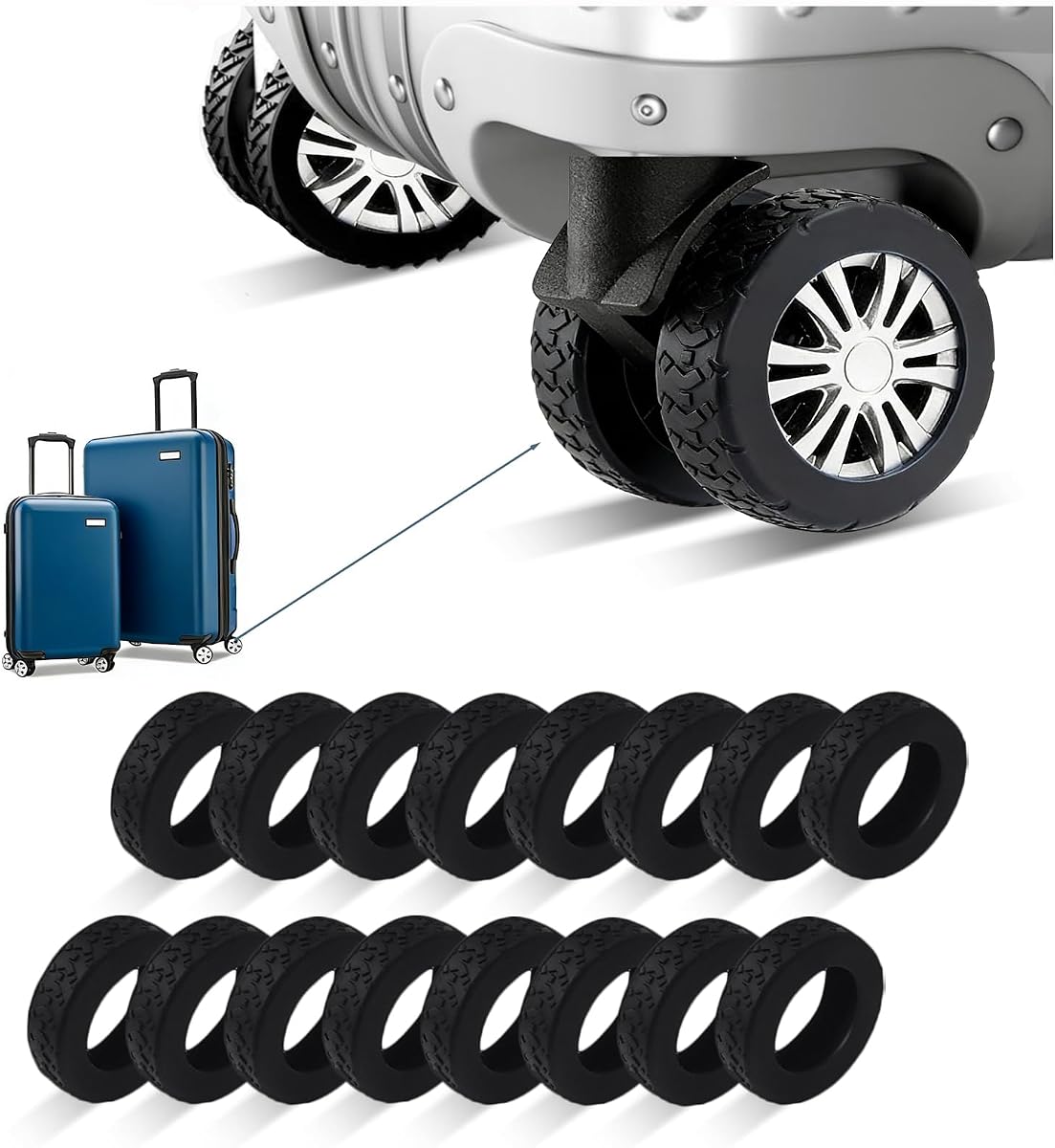 16 Pcs Luggage Wheel Covers, Black | suitcase wheel covers, Widened & Thickened Silicone, Anti-Noise & Scratch-Proof, Fits 2-2.4" Carry-On Luggage Wheels