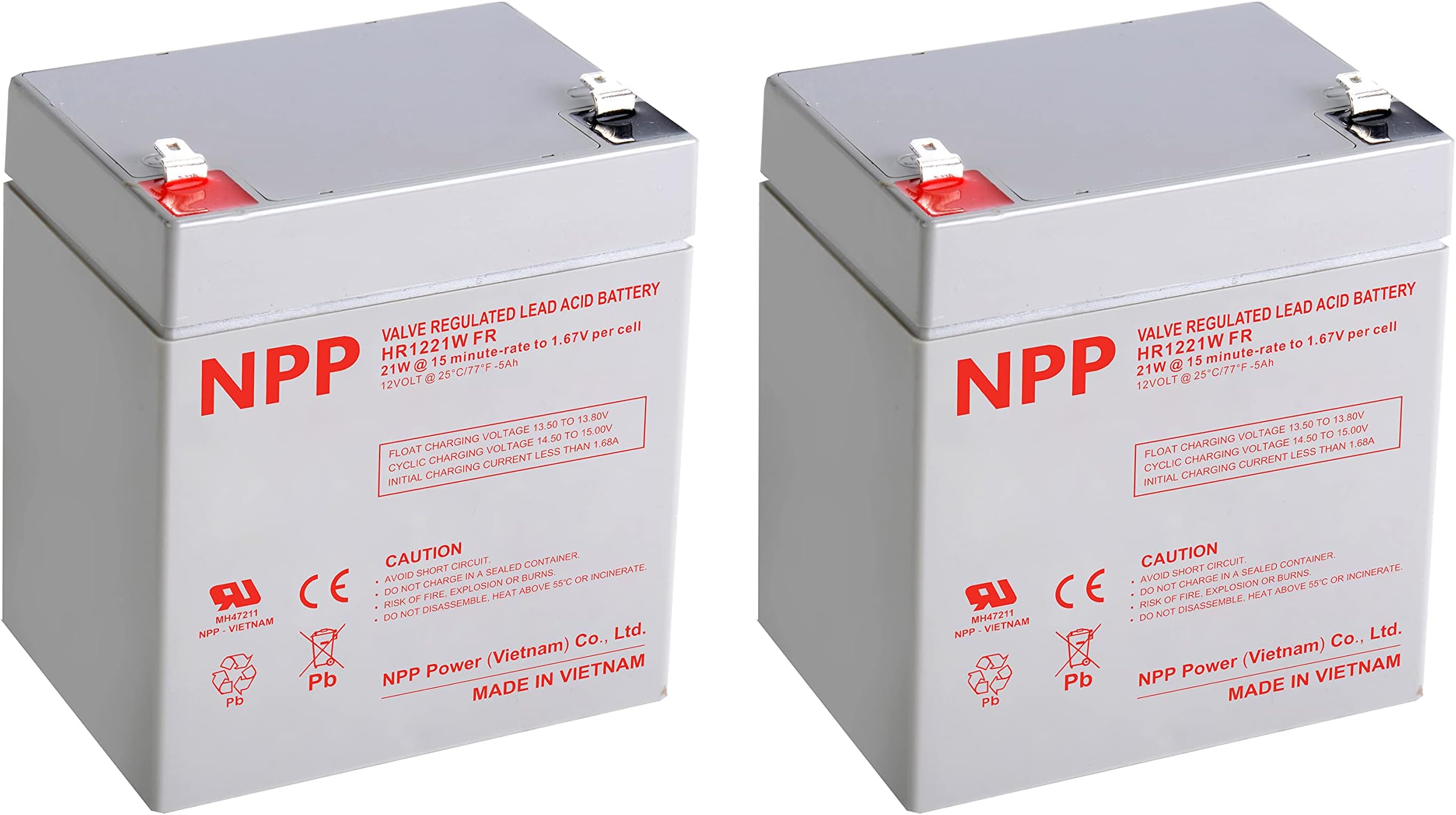 NPP HR1221W 12V 5Ah Rechargeable Battery, 12Volt 21Watts/Cell 126Watts F2 High Rate AGM UPS Batteries Replacement for LiftMaster 485LM Garage Door Opener Alarm Emergency Light (2Pcs)
