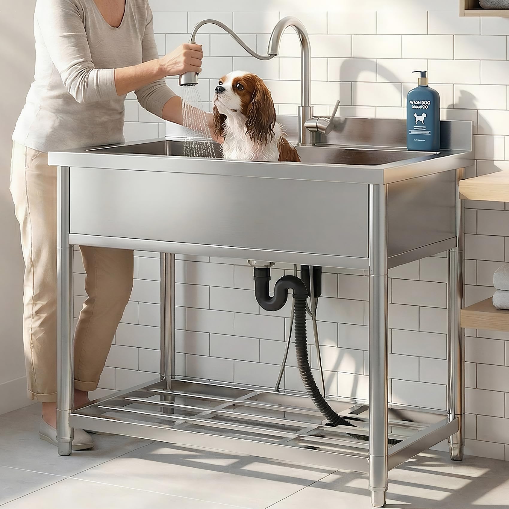 Photo 1 of **BOTTOM IS DAMAGED**Large Stainless Steel Utility Sink, Freestanding Kitchen Sink Single Bowl