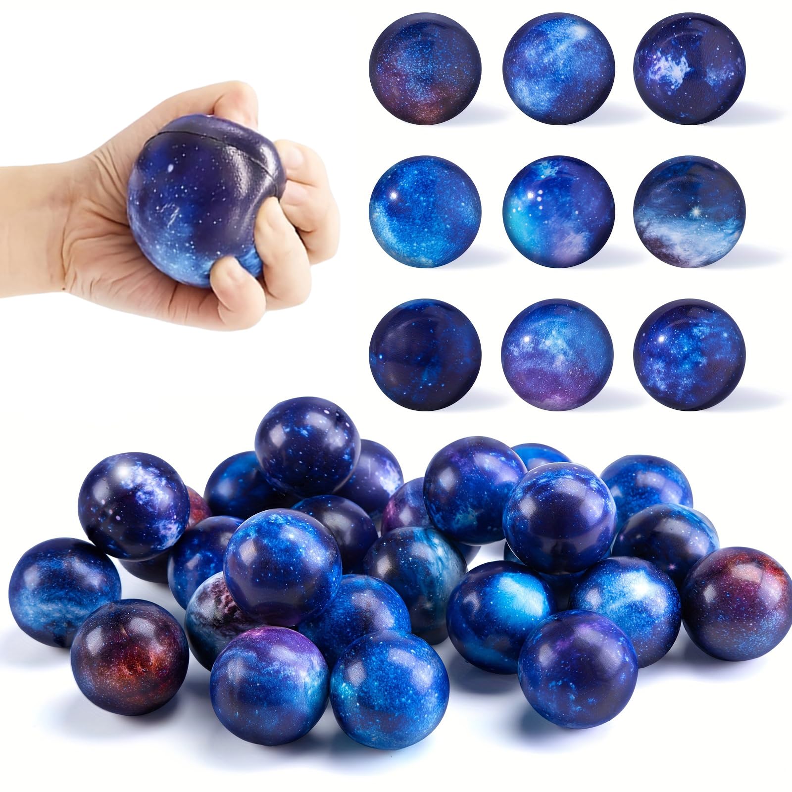 12 Pack Stress Balls, 6.3 cm Squishy Squeeze Balls with Assorted Space Designs, Soft Fidget Balls for Desk, Study Breaks, Party Bags, Classroom Rewards and Gift Bag Fillers