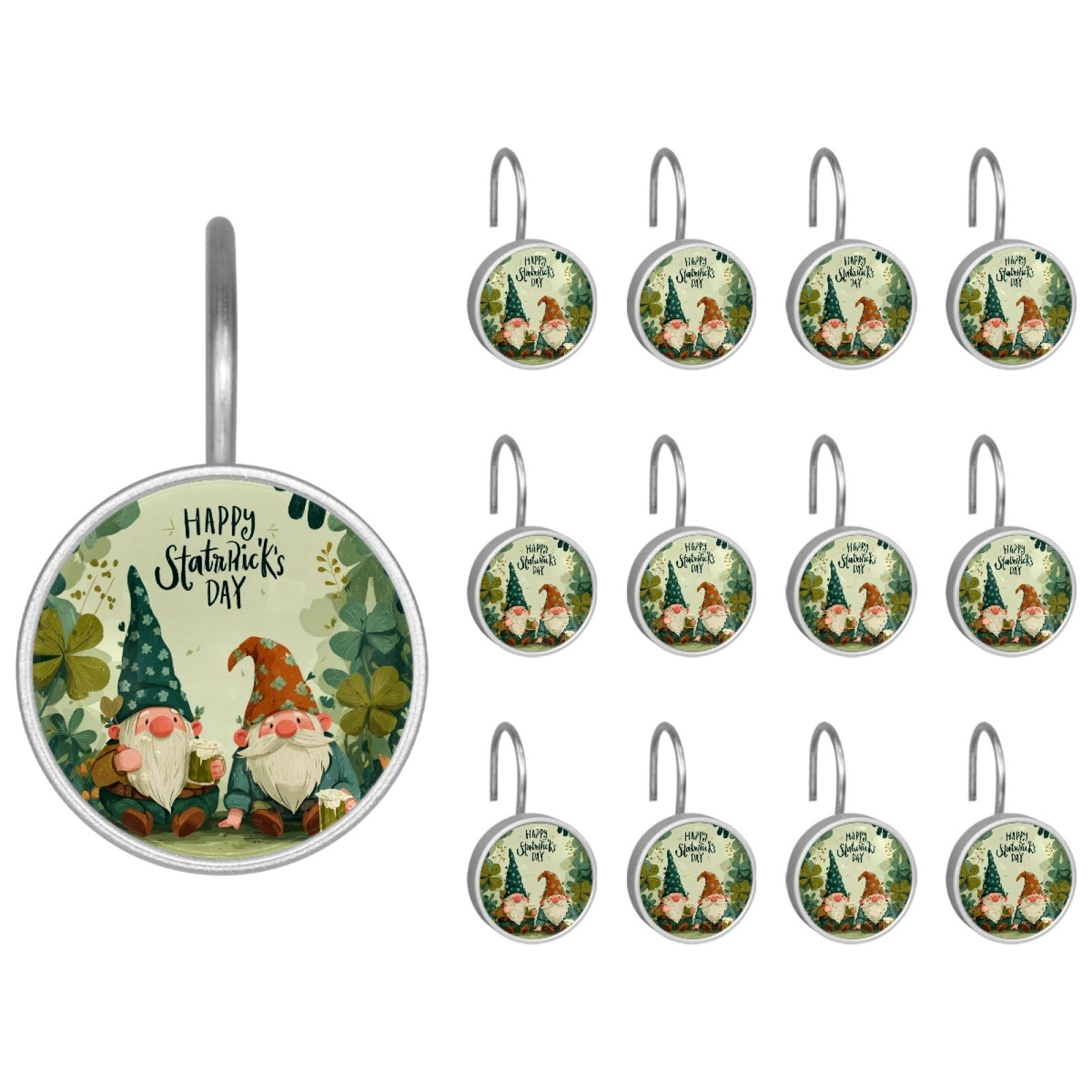 Happy St. Patrick's Day Decorative Shower Curtain Hooks Rings,Set of 12pcs Shower Curtain Hooks,Rustproof Decorative Shower Rings for Bathroom