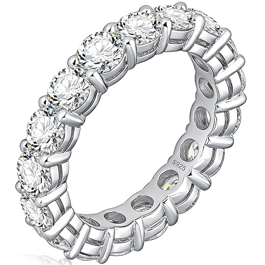 WES 3mm Moissanite Eternity Ring Wedding Band - 925 Sterling Silver D Color VVS1 Clarity Lab Created Total 2.2cttw Round Moissanite Rings for Women Men, Size 4-11