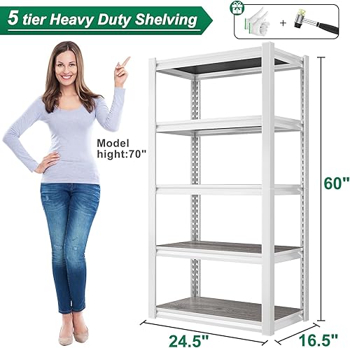 Miniatura 2 de REIBII Estantería de garaje, estantes de almacenamiento resistentes, estantes de almacenamiento blancos, estantes de despensa de 3000 libras,