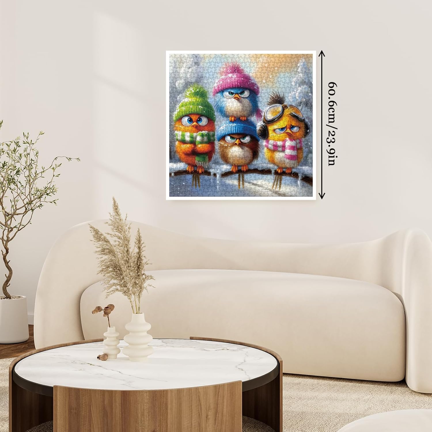 Funny Bird Winter Puzzles for Adults 1000 Pieces, Colorful Animal Snow Jigsaw Puzzle, Challenging Cute Art Puzzles
