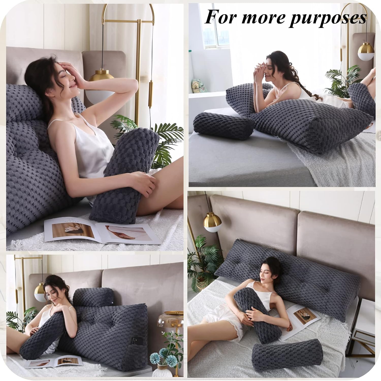 Wedge Headboard Pillows   2 Head Roll Pillow Bed Wedge Pillow for Headboard Large Bolster for Bed Rest Reading Pillows Backrest Pillows for Sitting in Bed Backrest Positioning Support
