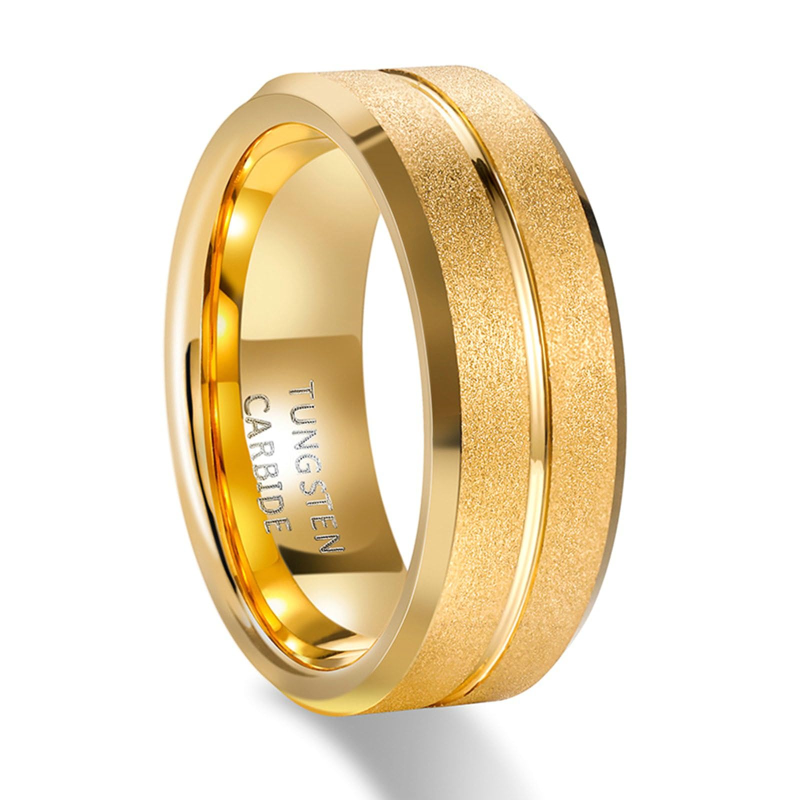 Anello in tungsteno, unisex, 8 mm, spazzolato, con scanalatura, anello di fidanzamento, per lei