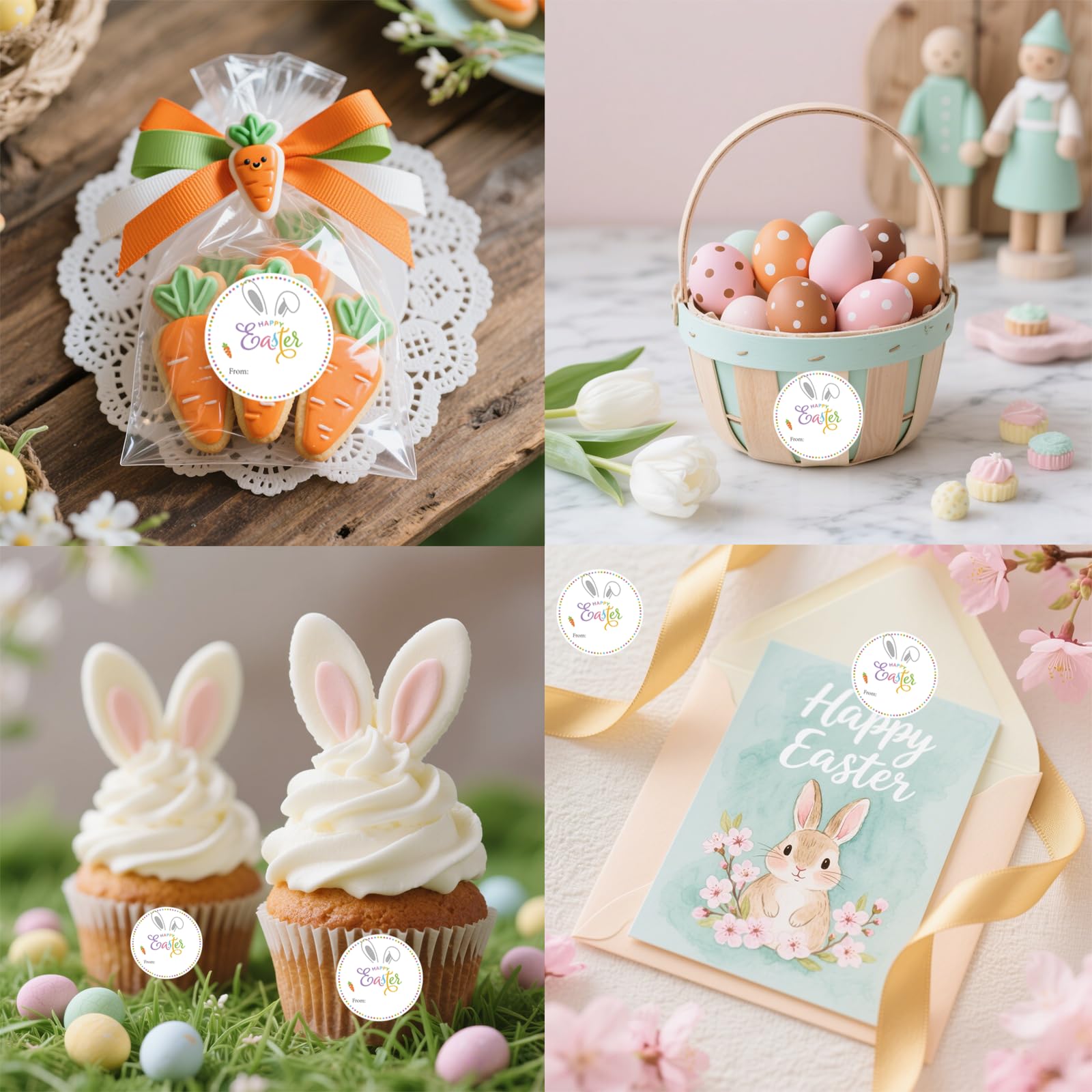 60 szt. naklejek "Happy Easter", 5 cm, naklejki z zajączkiem wielkanocnym, wielkanocne naklejki z imieniem, małe arkusze naklejek wielkanocnych do kopert, pieczęci, torby na cukierki