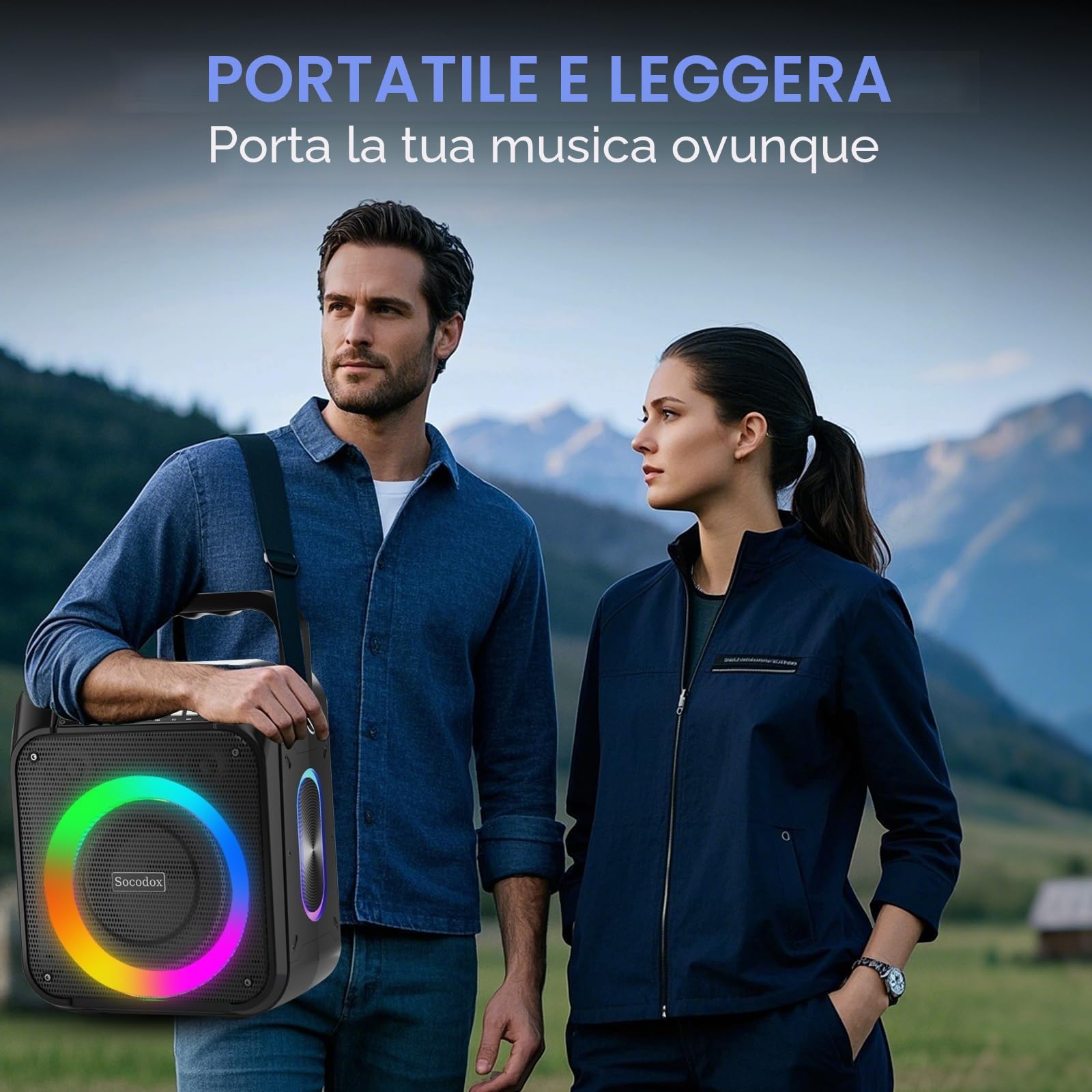 Macchina Karaoke, Altoparlante Bluetooth Portatile con 2 Microfoni Wireless, Batteria 6000mAh 8H Riproduzione,Stereo TWS,Luci RGB,Sistema PA Dual Bass Boost per Adulti,Bambini,Feste,Canto,DJ