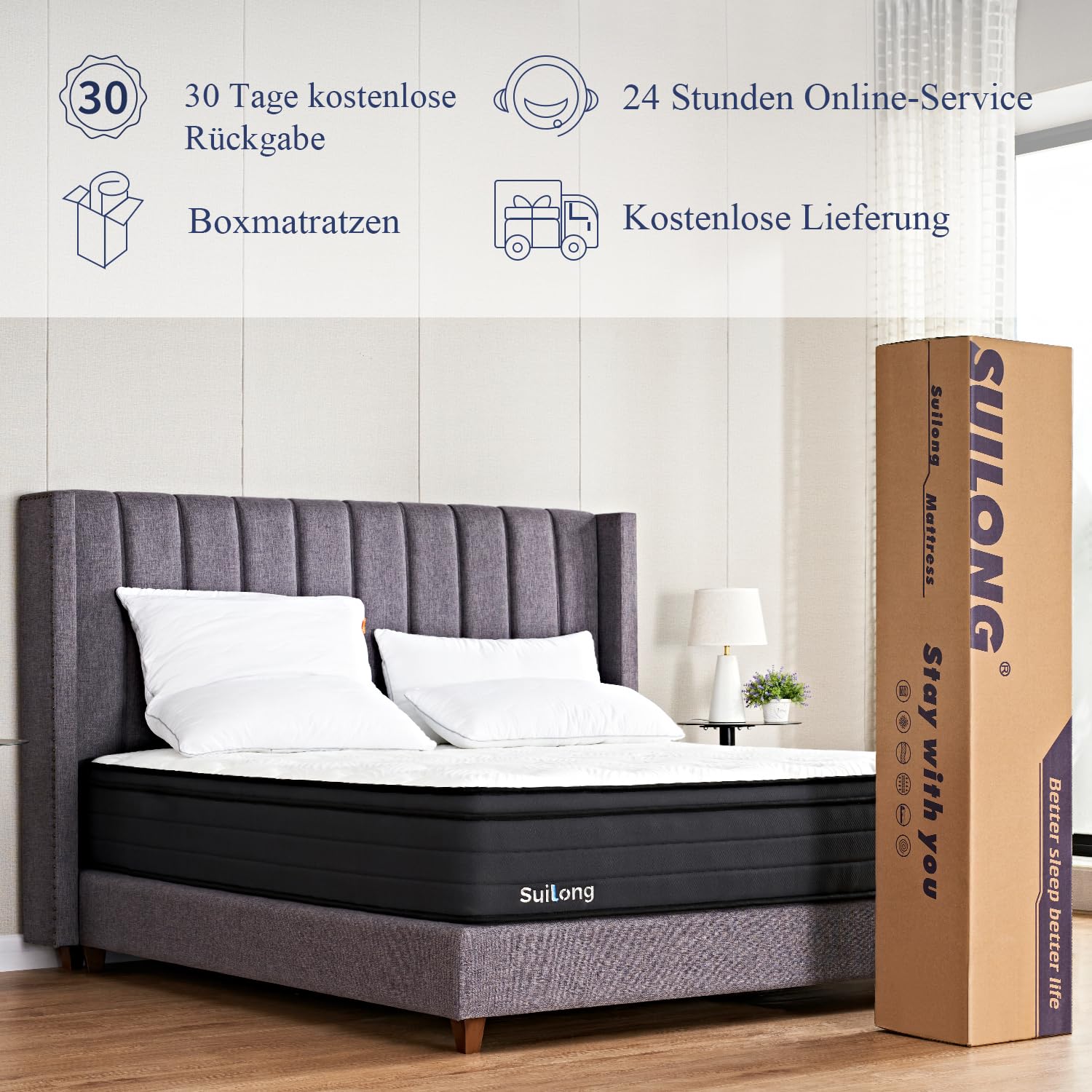 Suilong Luxus-Premium-Matratze 180x200x30cm Härte H3 H4, Produziert nach Deutschem Qualitätsstandard,1.000er Tonnentaschenfederkernmatratze Rücken und Taillenschmerzen Lindern - 7-Zonen