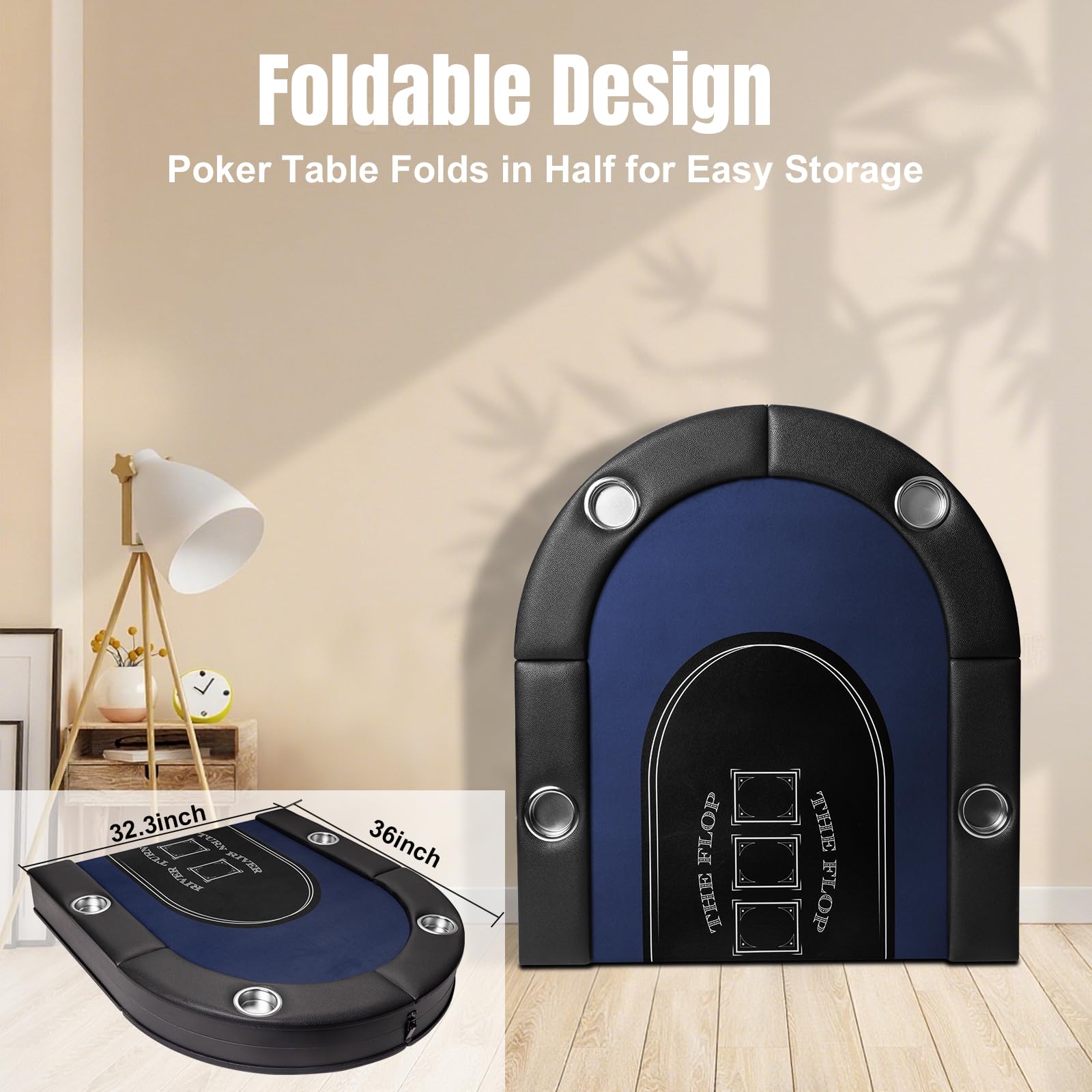 HLC Tavolo da poker pieghevole per 8 giocatori per adulti, design professionale da casinò, con binario imbottito e portabicchieri profondi, telaio in acciaio resistente, portatile per giochi domestici