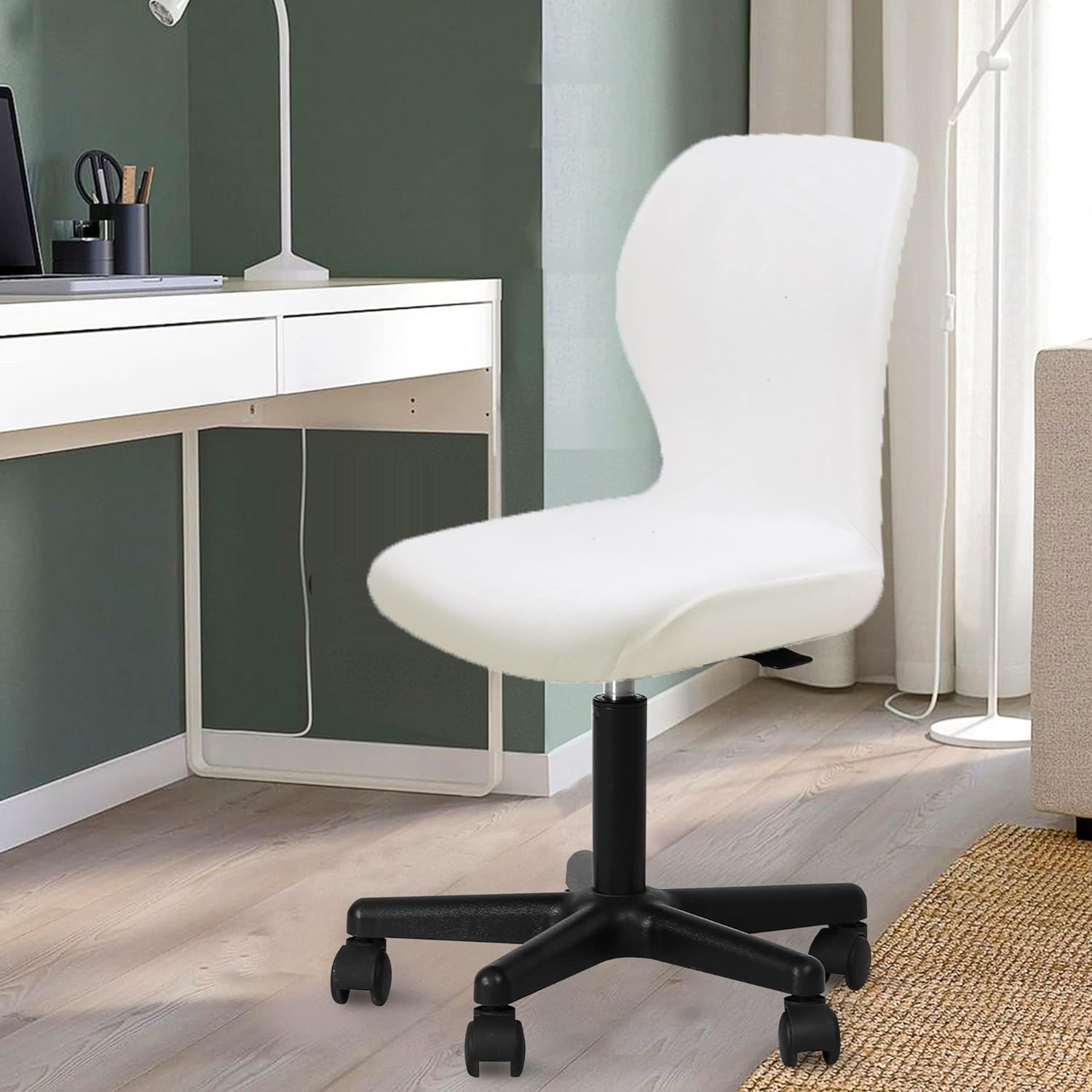 Deisy Dee Velvet Stretch Armless Office Chair Covers - Colorful Stretch Slipcover for Desk Chairs (Off White)