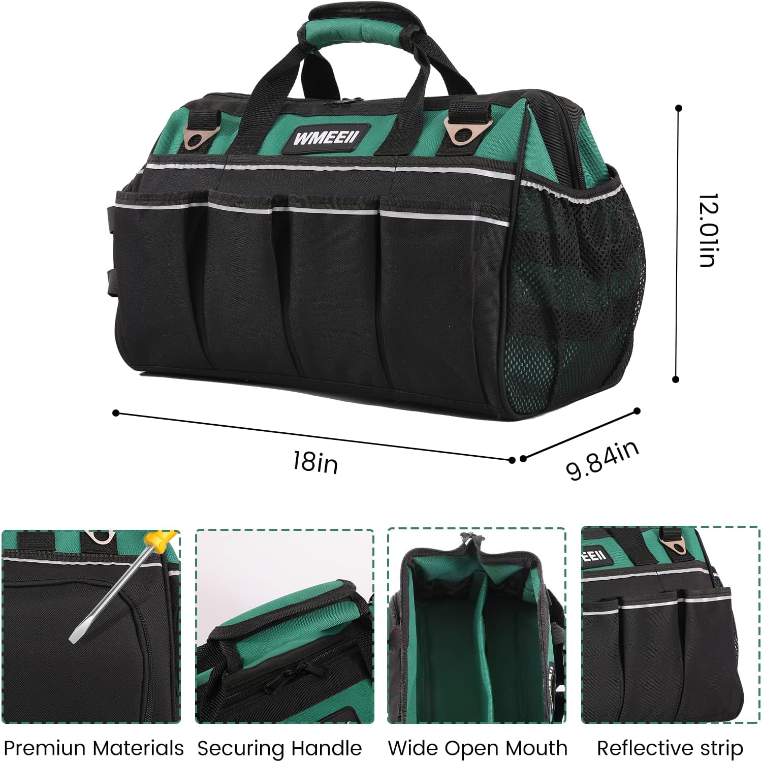 18-Inch Heavy Duty Tool Bag, 24-Pocket Empty Tool Bag Organizer,1680D Oxford Portable Tool Bags for Men,Soft Handle Large Zipper Toolbag for HVAC Craftsmen Contractors Carpenter