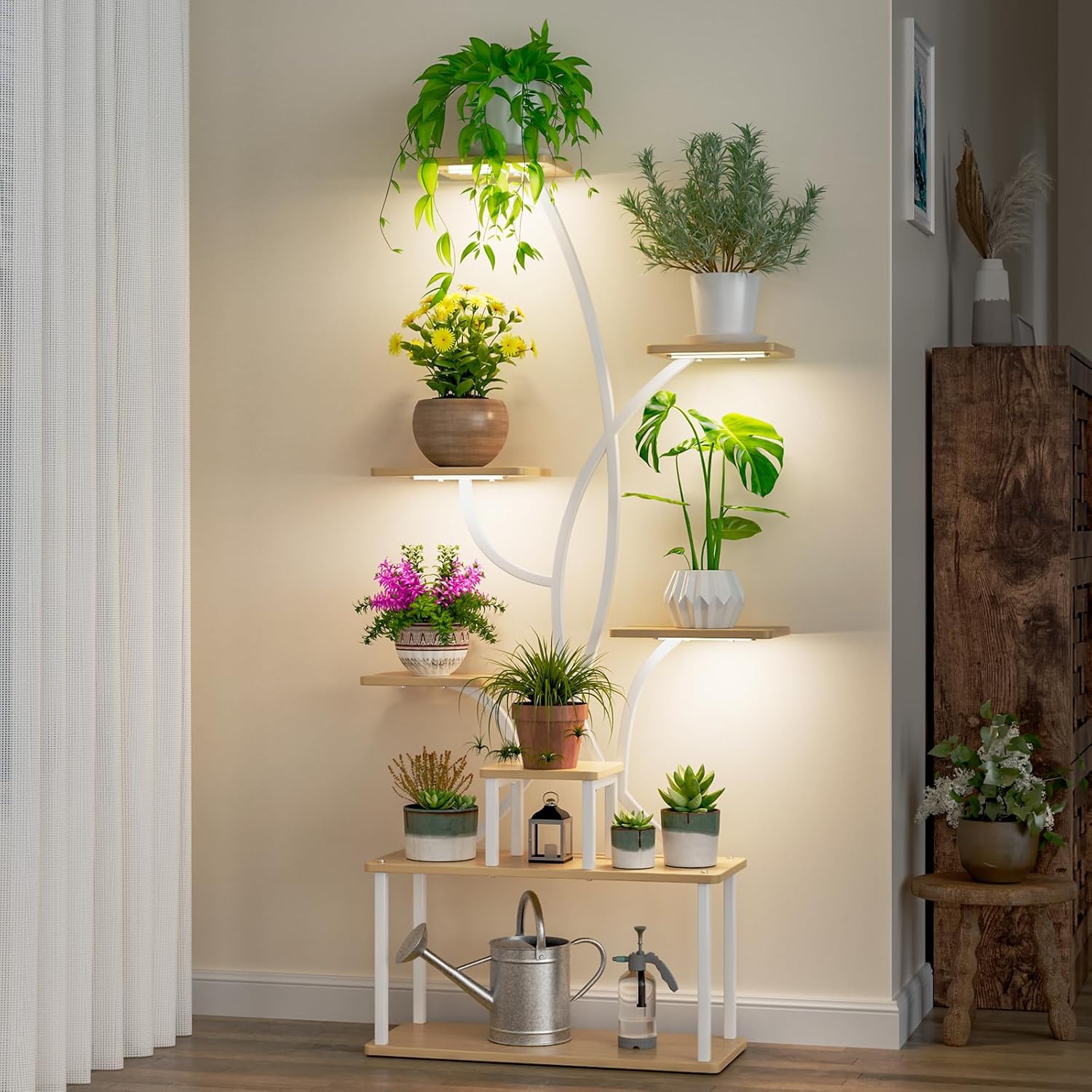 Plant Stand Indoor with Grow Lights 65" 8-Tier S-Shape