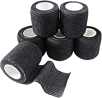 Vista 12 de Paquete de 6 vendajes autoadhesivos de 1 pulgada x 5 yardas, transpirable, cohesivo para mascotas, cinta elástica autoadhesiva para deportes, Negro