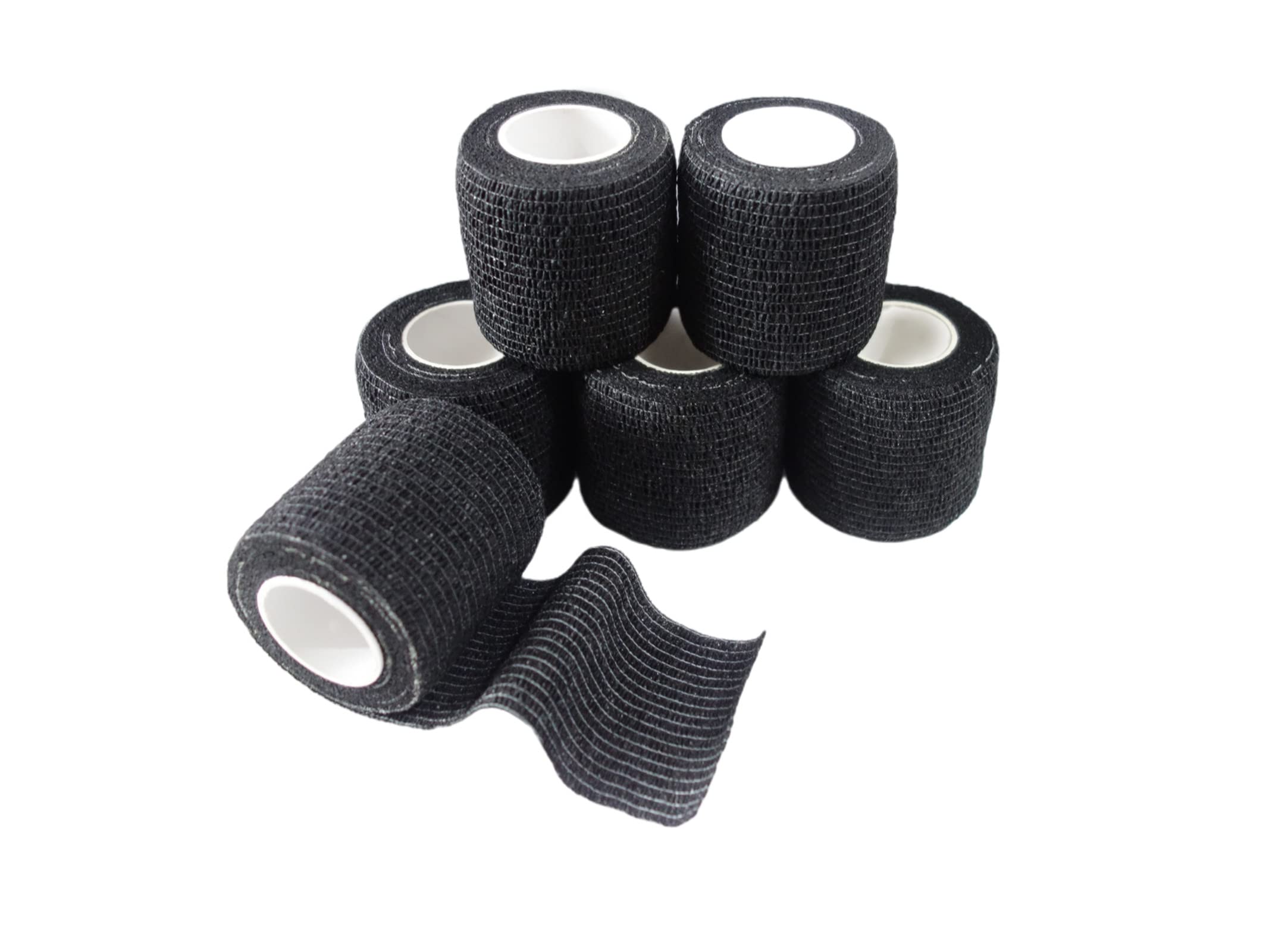 Transun Moo 6 Pack 2" x 5 Yards Self Adhesive Bandage Wrap Breathable Cohesive Vet Wrap for Pets, Elastic Self-Adherent Tape for Sports, Wrist, Ankle (Black)