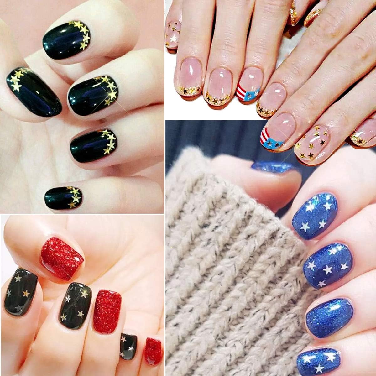 24 Color/Set 3D Star Butterfly Nail Art Glitter Sequins, Colorful Nail Sparkle Glitter Sticker Decals for Nail Art Make Up Decoration Accessories Manicure (Star)