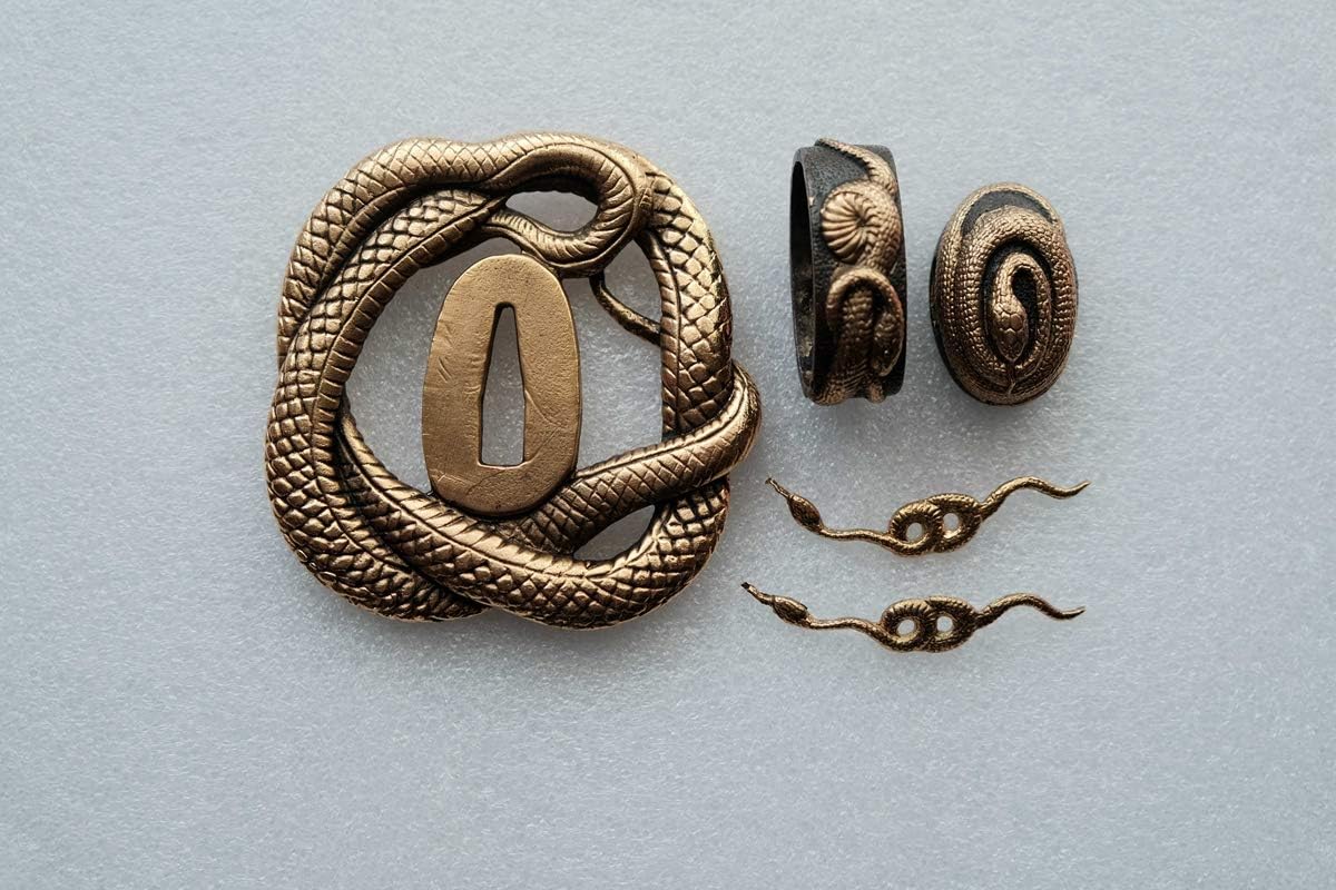 Japanese Sword (SEPPA-HABAKI-ITO) Gold-Plating Copper 001-009Menuki Fuchi-Kashira Tsuba