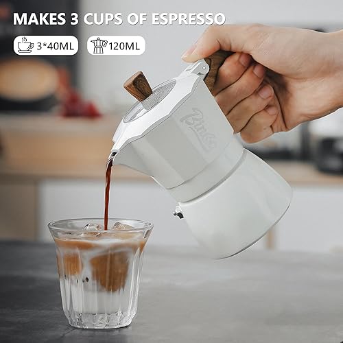 Miniatura 5 de Bincoo Olla Moka para estufa, cafetera italiana de 4.1 fl oz, cafetera espresso clásica para capuchino, café con leche, olla de camping, 3 tazas de
